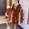 Pretty Brown Color Heavy Pure Viscose Velvet Embroidery Sharara