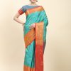 Pretty Firozi Color Soft Kanjivaram Pattu Self Jacquard Saree