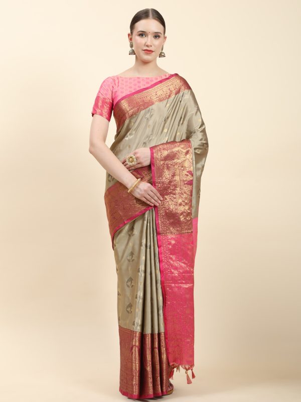Pretty Golden Color Soft Kanjivaram Pattu Self Jacquard Saree