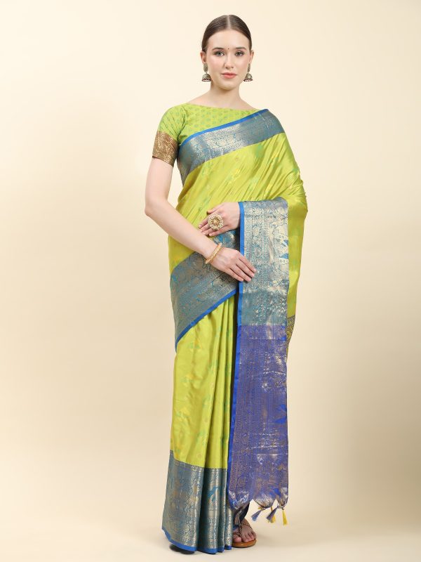 Pretty Green Color Soft Kanjivaram Pattu Self Jacquard Saree