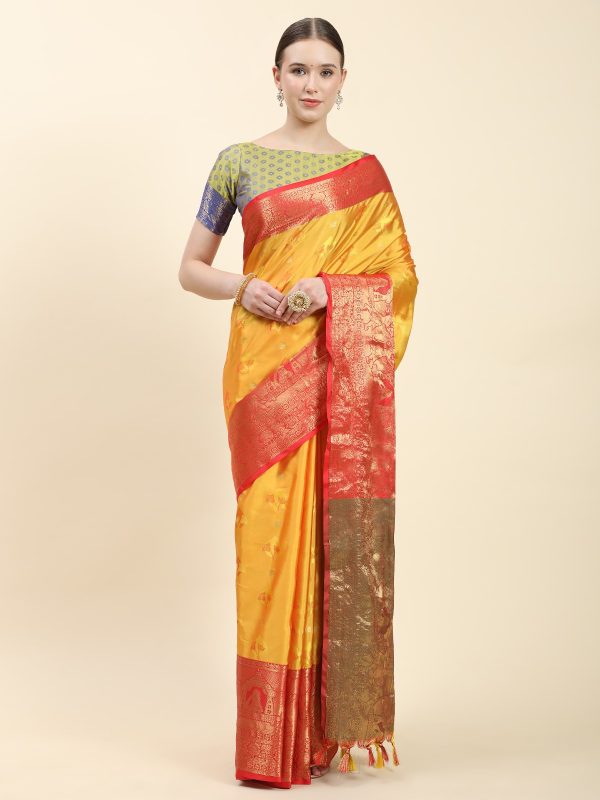 Pretty Mustard Color Soft Kanjivaram Pattu Self Jacquard Saree