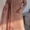 Pretty Peach Color Georgette Thread Rivet Moti Salwar Suit