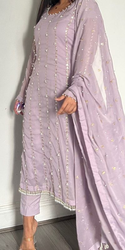 Pretty Pink Color Georgette Thread Rivet Moti Salwar Suit
