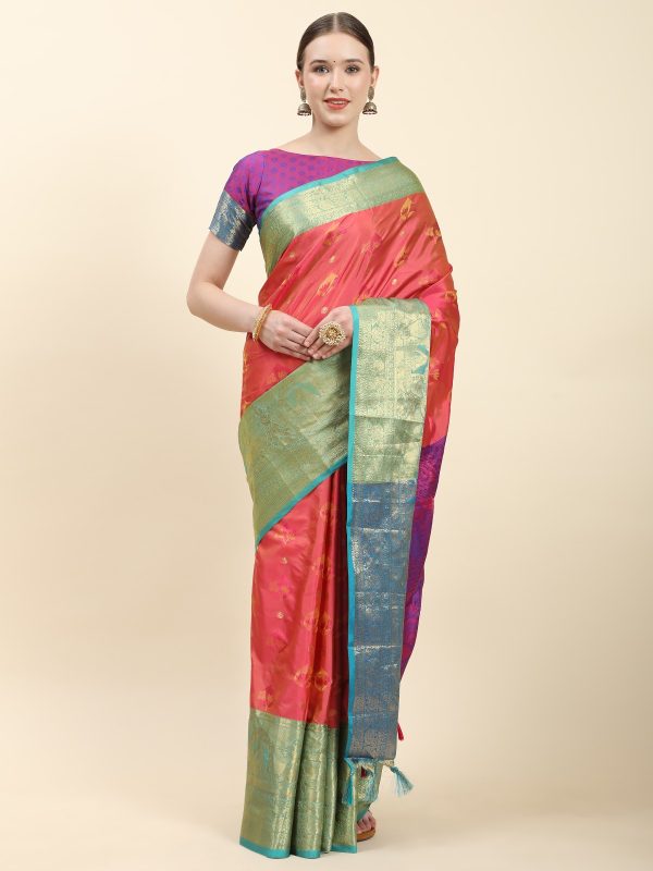 Pretty Pink Color Soft Kanjivaram Pattu Self Jacquard Saree