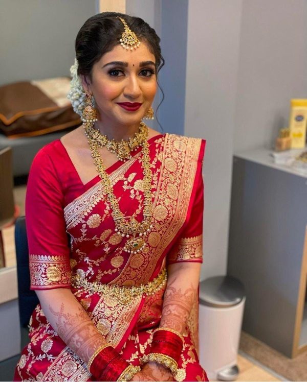 Pretty Red Color Soft Lichi Silk Jacquard All Over Saree