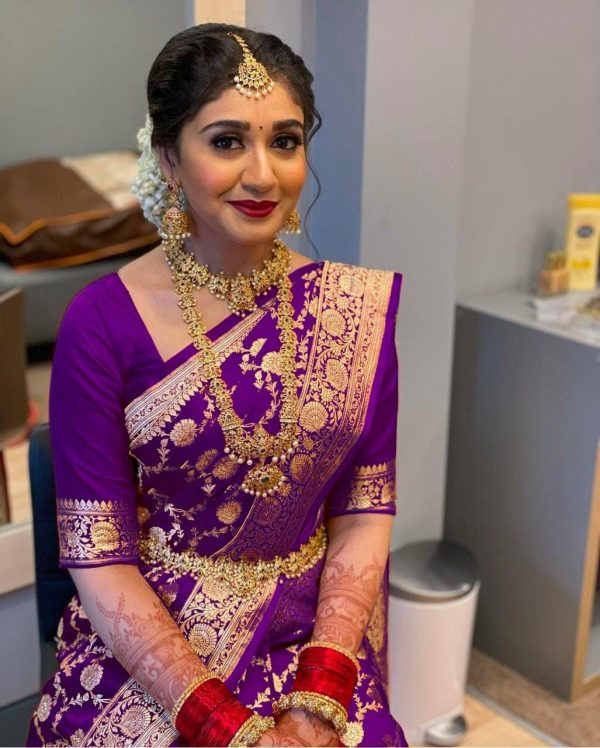 Pretty Violet Color Soft Lichi Silk Jacquard All Over Saree