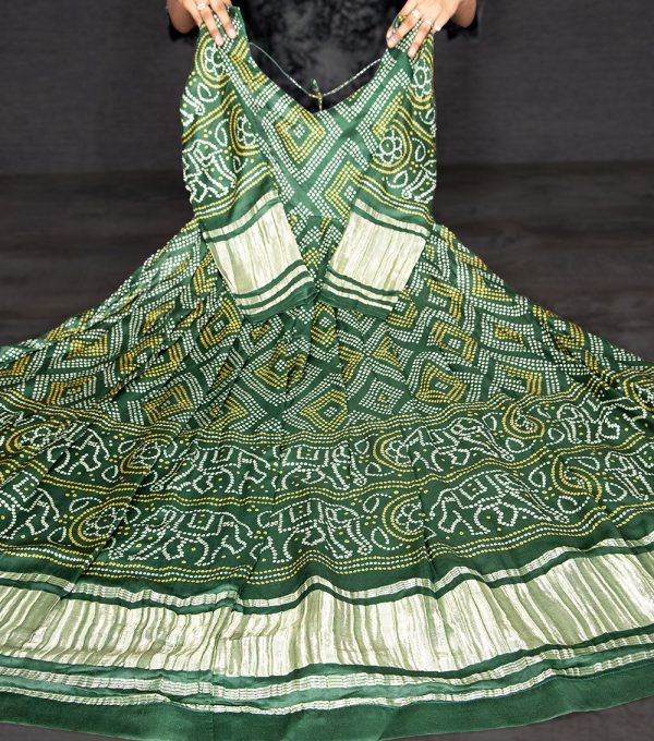 Special Green Color Gaji Silk Bandhani Printed Work Gown