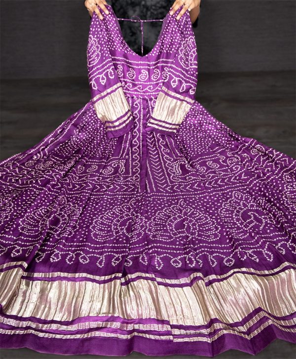 Special Wine Color Gaji Silk Bandhani Printed Work Gown