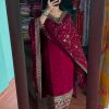 Splendorous Maroon Color Chinnon Coding Coding Salwar Suit