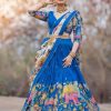 Sreemukhi Blue Color Chant Crepe Kalamkari Printed Lehenga Choli