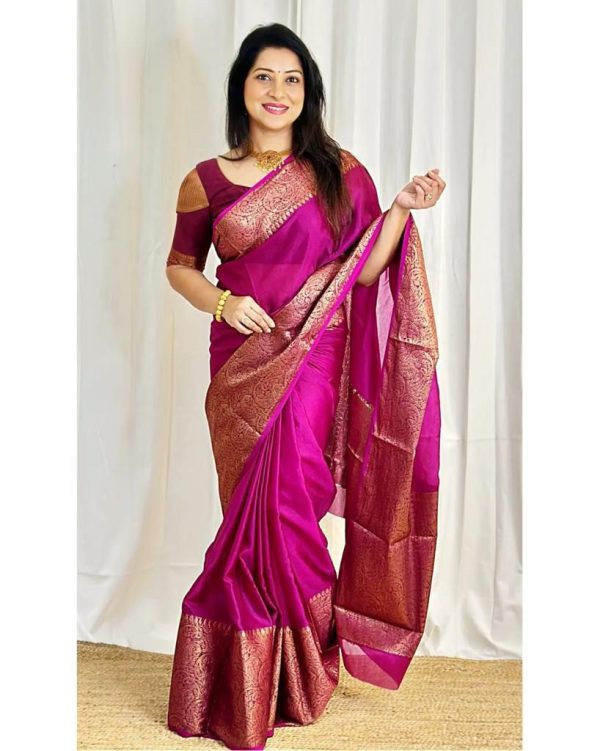 Stylish Pink Color Soft Lichi Silk Jacquard All Over Saree