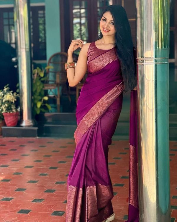 Stylish Purple Color Soft Lichi Silk Jacquard All Over Saree