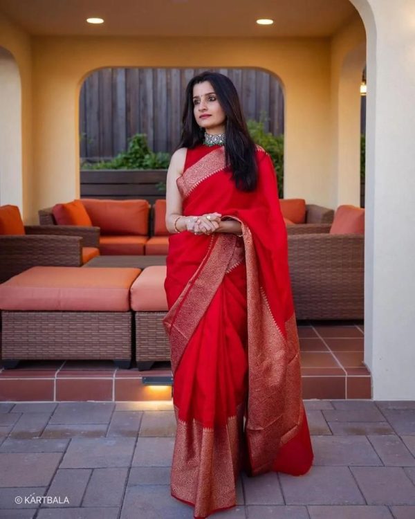 Stylish Red Color Soft Lichi Silk Cloth Jacquard All Over Saree