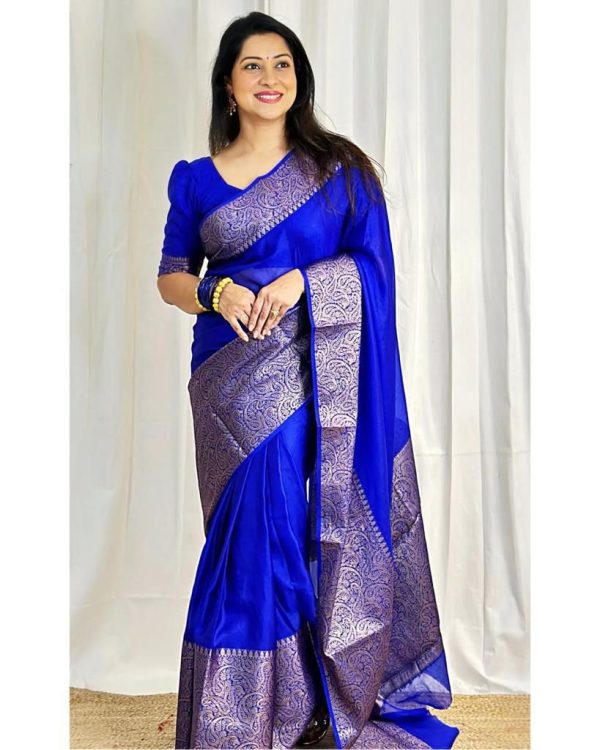 Stylish Royal Blue Color Soft Lichi Silk Jacquard All Over Saree