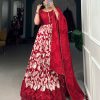Sublime Red Color Tussar Silk Floral Printed Work Gown