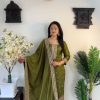 Superb Green Color Chinnon Silk Embroidery Work Salwar Suit
