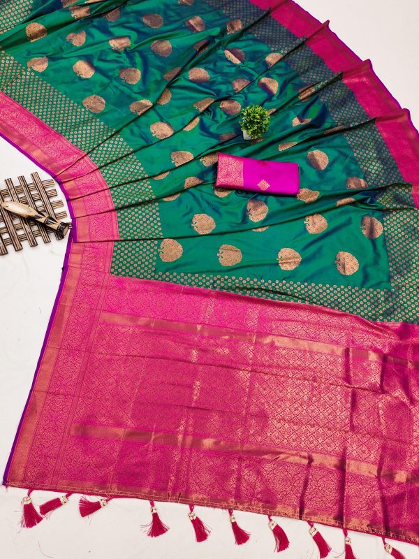 Superb Green Color Soft Silk Copper Zari Design Saree