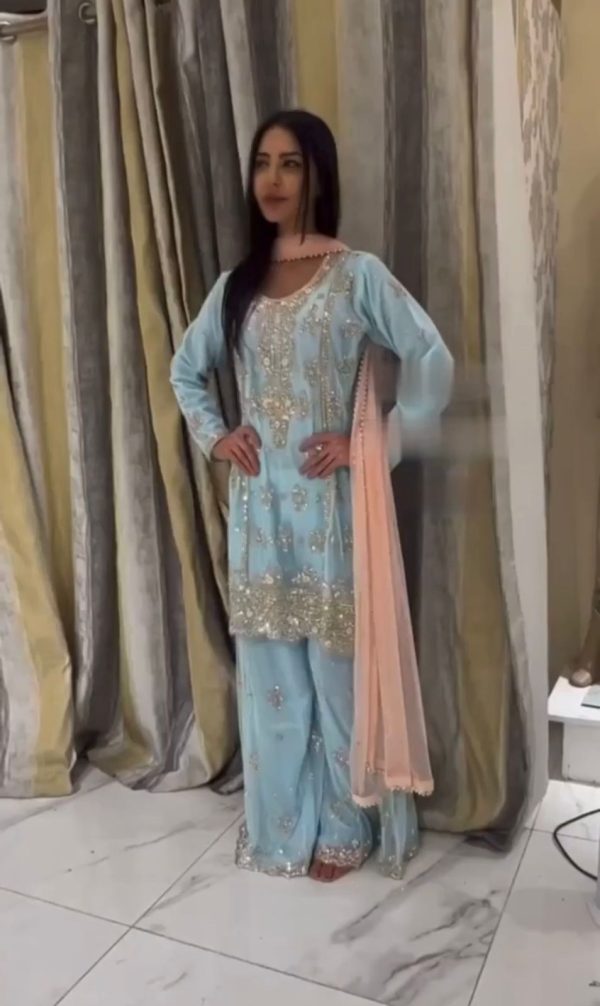Superb Light Sky Blue Color Georgette Embroidery Salwar Suit