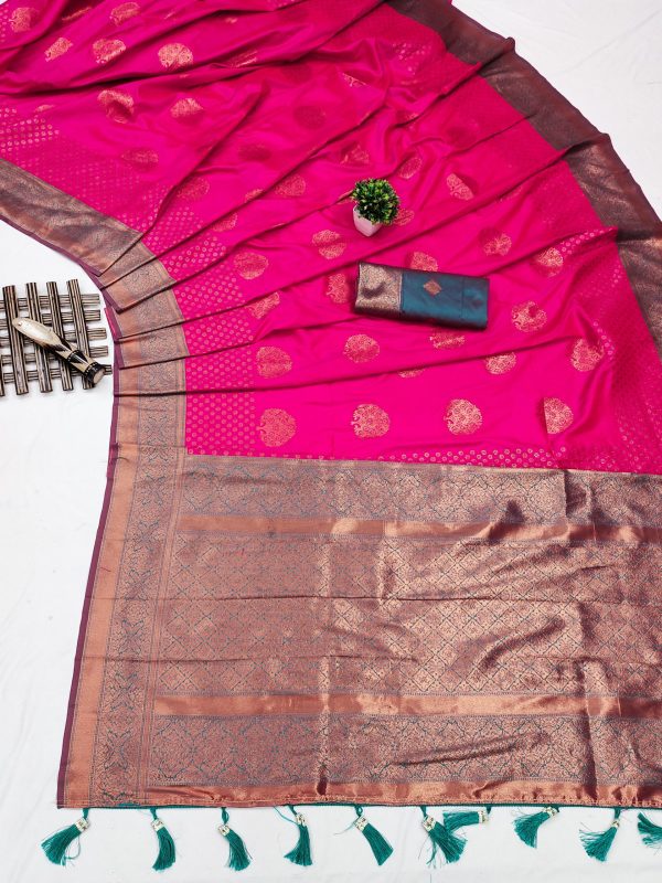 Superb Pink Color Soft Silk Copper Zari Design Saree