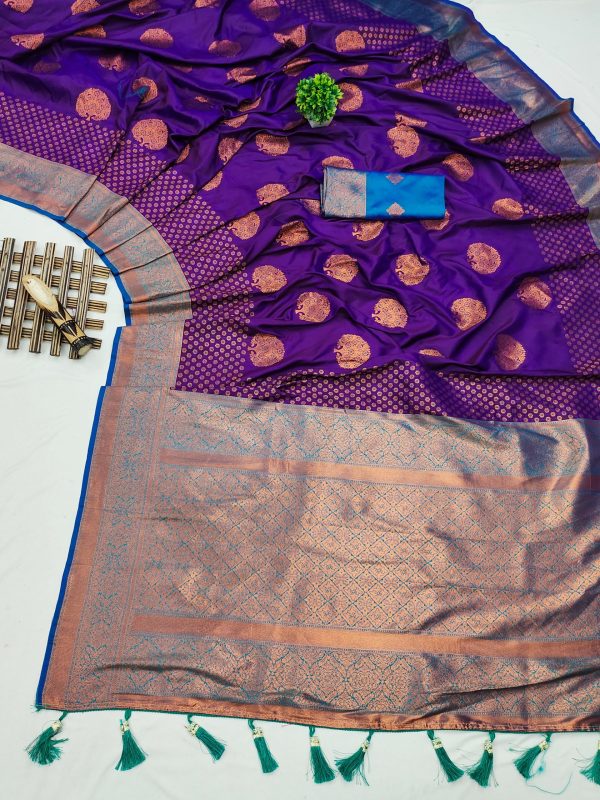 Superb Purple Color Soft Silk Copper Zari Design Saree