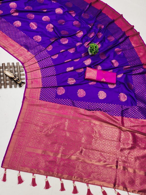 Superb Violet Color Soft Silk Copper Zari Design Saree
