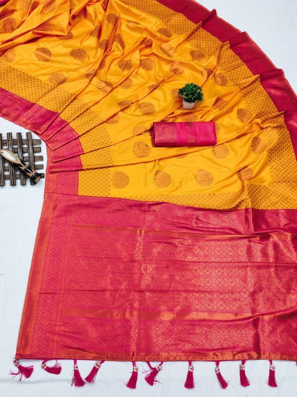 Superb Yellow Color Soft Silk Copper Zari Design Saree