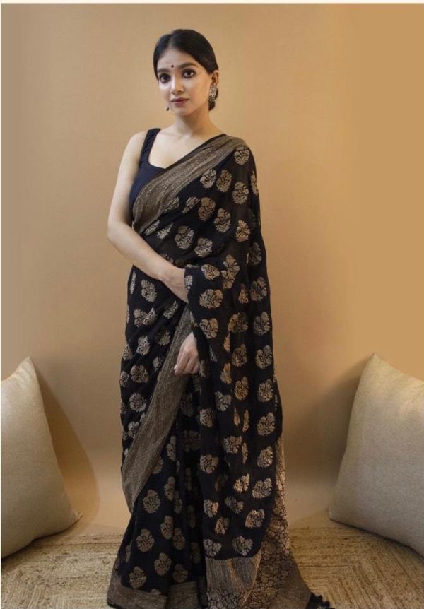 KP 1082 Black Color Soft Lichi Silk Jacquard On All Over Saree Casual, Party Wear, Wedding, Events Etc. Expected Delivery 4-6 Working Days @1399/- | Embroidered Sarees, Bollywood Sarees, Creative Sarees, Designer Sarees, Ethnic Saree, Modern Digital sarees, Party Wear Sarees, Sarees
