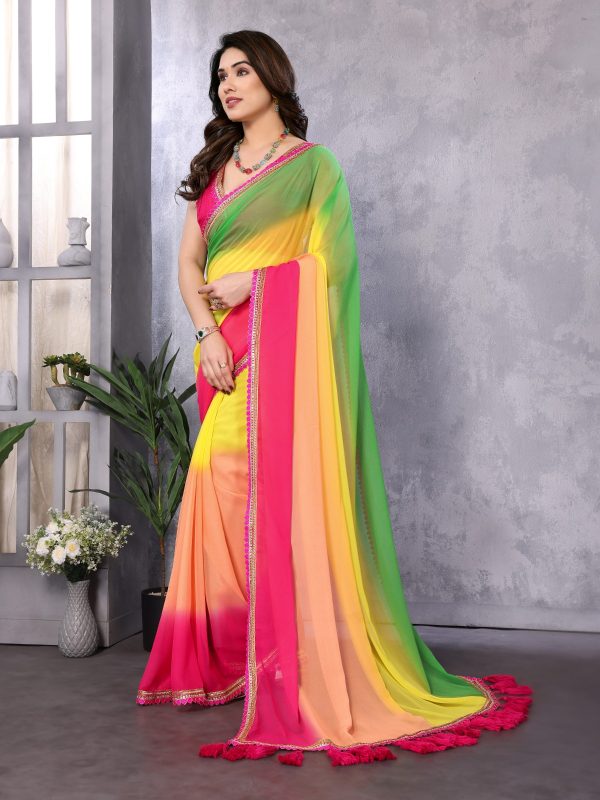 Attractive In Multi Color Faux Peding Georgette Party Wear Saree