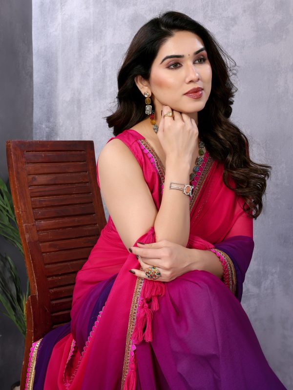 Attractive In Magenta Color Faux Peding Georgette Party Wear Saree