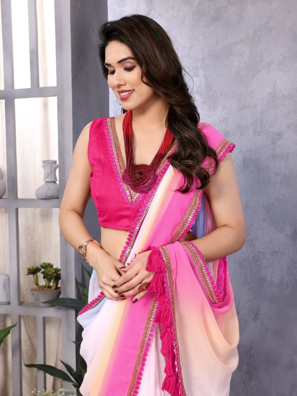Attractive In Sky Pink Color Faux Peding Georgette Party Wear Saree