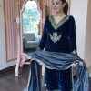 Everlasting Navy Blue Color Viscos Velvet Thread Work Salwar Suit
