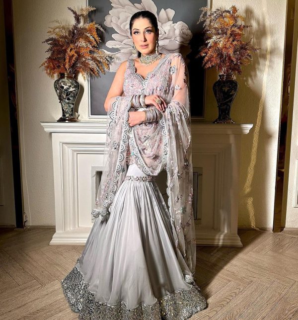 Fancy Grey Color Georgette thread Sequence Work Sharara Suit