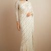 Graceful Gold Color Fox Georgette With Embroidery Work Saree