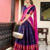 Graceful Navy Blue Color Cotton Silk Weaving Paithani Lehenga Choli