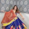 Nice Navy Blue Color Reyon Digital Printed Patti Work Lehenga