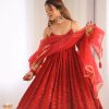 Perfect Red Color Rayon Silk Chikan kari Sequence Salwar Suit