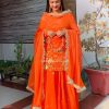 Pretty Orange Color Georgette Thread Fancy Lace Lehenga Choli