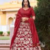 Pretty Red Color Tussar Silk Floral & Foil Printed Lehenga Choli