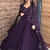 Splendorous Wine Color Georgette Lace Border Anarkali Suit