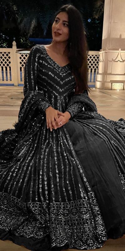 Superb Black Color Georgette Thread Sequence Lehenga Choli