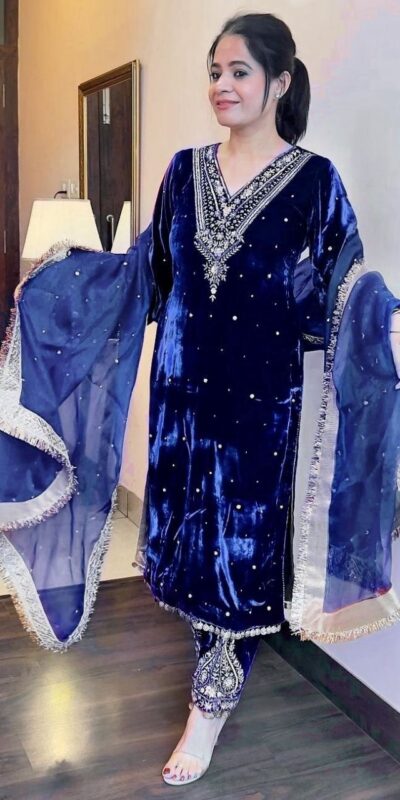 RTC 5630 Blue Color Softy Viscos Velvet Thread Rivet Moti Salwar Suit Casual, Wedding, Party, Festive, Events. Expected Delivery 4-6 Working Days @2099/- | Bollywood Kurti, Creative Kurtis, Designer Kurti, Kurti, Party Wear Kurti, Selfie Kurti