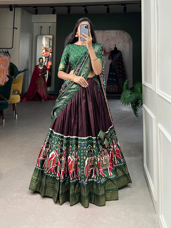 LNB 1623 Brown Color Fabulous Dola Silk Patola Print And Foil Work Lehenga Choli Wedding, Festive, Events Expected Delivery 4-6 Working Days@2199/- Only | Creative Lehenga, Bollywood Lehenga, Designer Lehenga, Embroidered Lehenga, Lehenga, Party Wear Lehenga