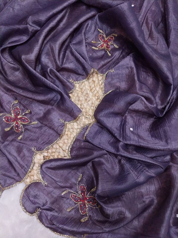Amazing Purple Color fabric having handwork With Work Saree