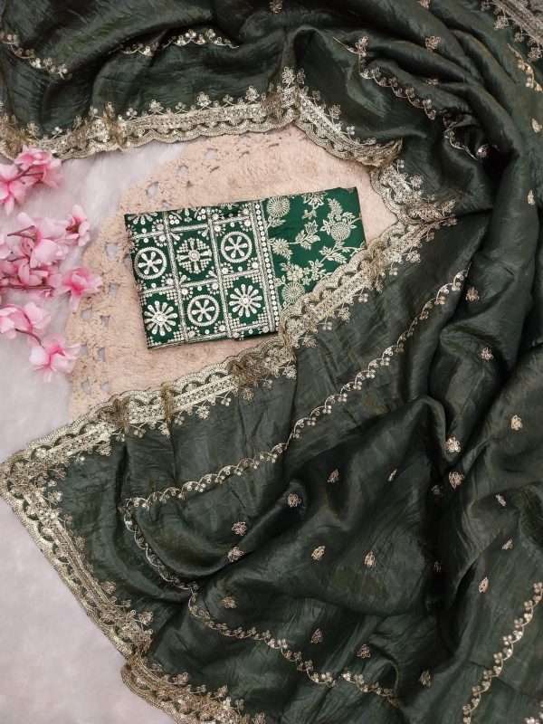 Enhance Green Color Georgette With Embroidery Work Saree