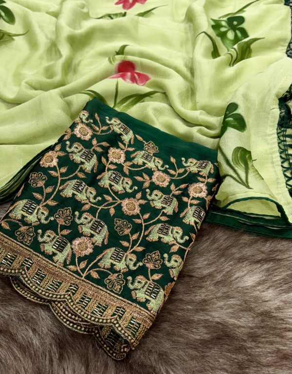 Exciting Green Color Georgette Embroidery Sequence Saree