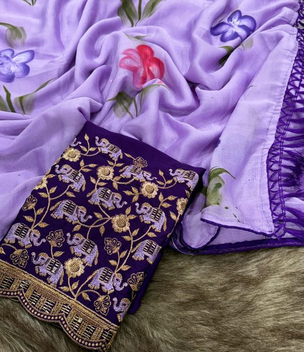 Exciting Purple Color Georgette Embroidery Sequence Saree