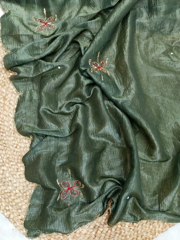Fantastic Green Color fabric having handwork With Work Saree