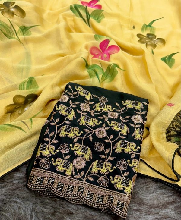 Hydrating Yellow Color Georgette Embroidery Sequence Saree