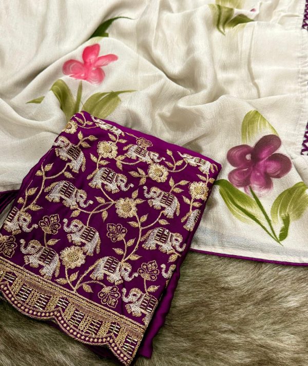 Magical Cream Color Georgette Embroidery Sequence Saree