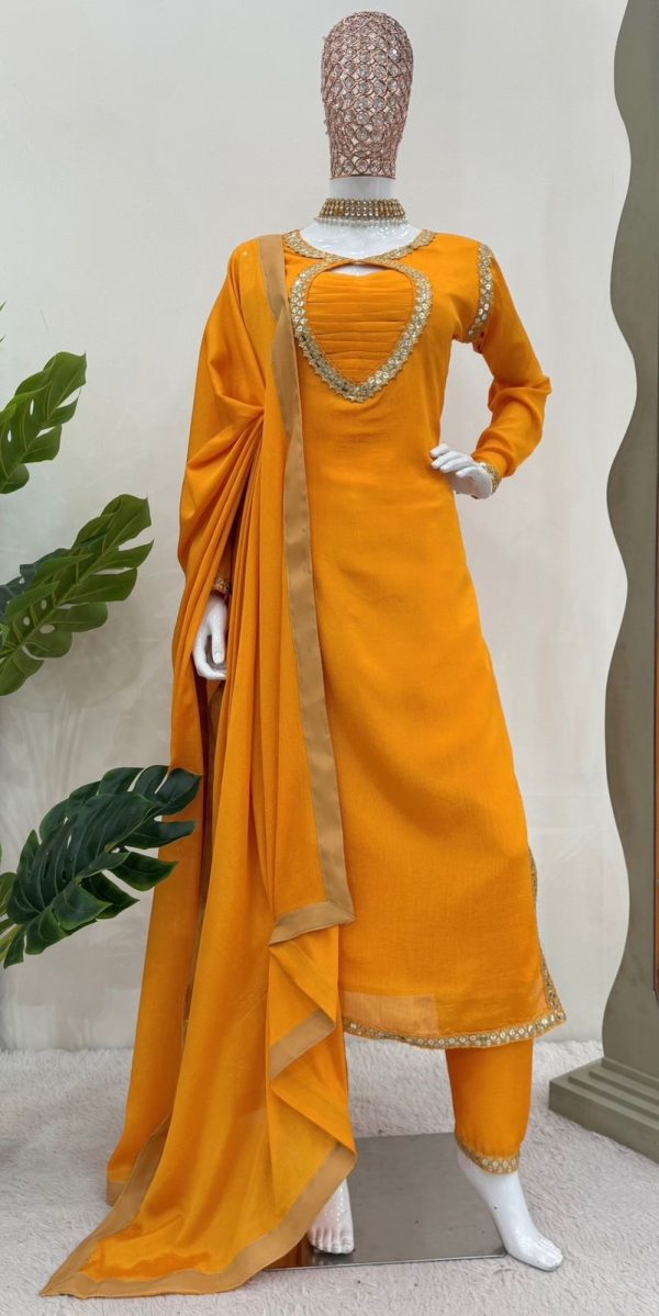 Mellow Yellow Color Chinon Silk Party Wear Sequnce Sharara Suit